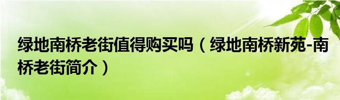 绿地南桥老街值得购买吗绿地南桥新苑南桥老街简介