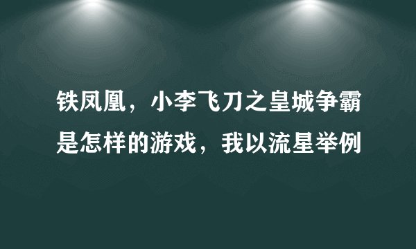 铁凤凰，小李飞刀之皇城争霸是怎样的游戏，我以流星举例