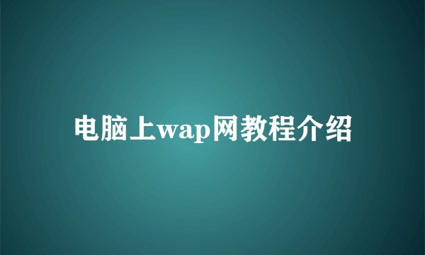 电脑上wap网教程介绍