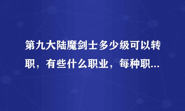 第九大陆魔剑士多少级可以转职，有些什么职业，每种职业有什么不同，在团队中的位置如何