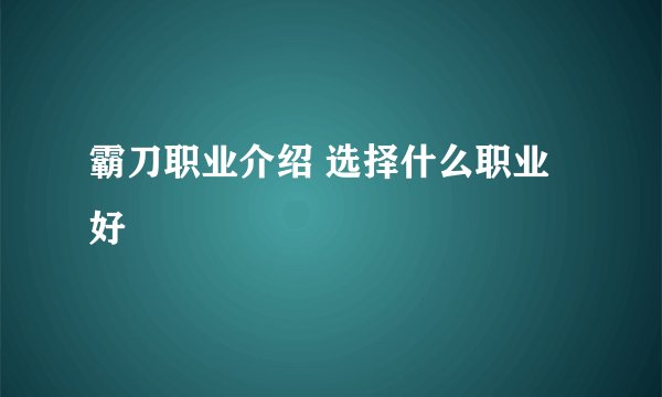 霸刀职业介绍 选择什么职业好