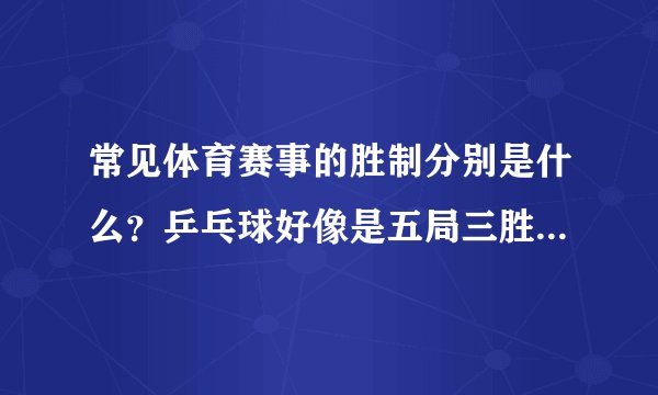 常见体育赛事的胜制分别是什么？乒乓球好像是五局三胜制…其他呢？