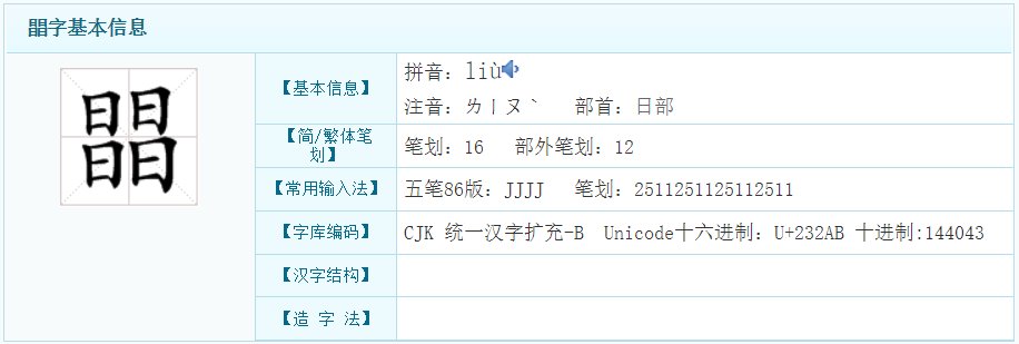 四个日是什么字啊?