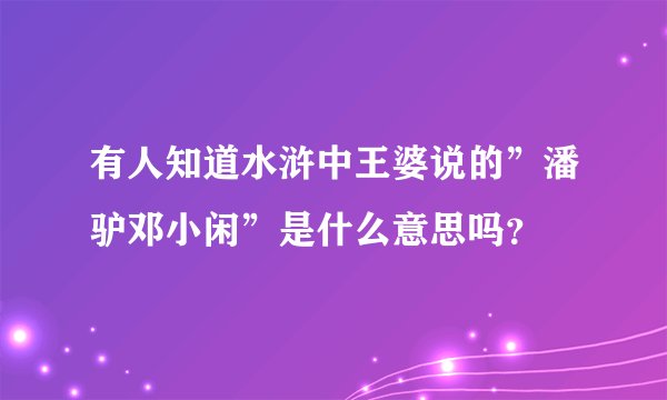 有人知道水浒中王婆说的”潘驴邓小闲”是什么意思吗?