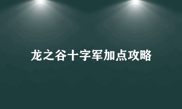 龙之谷十字军加点攻略