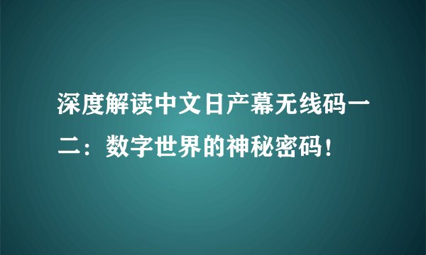 深度解读中文日产幕无线码一二：数字世界的神秘密码！