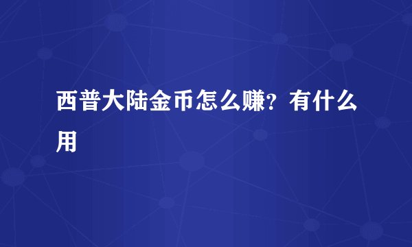 西普大陆金币怎么赚？有什么用