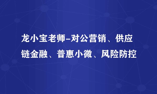 龙小宝老师-对公营销、供应链金融、普惠小微、风险防控