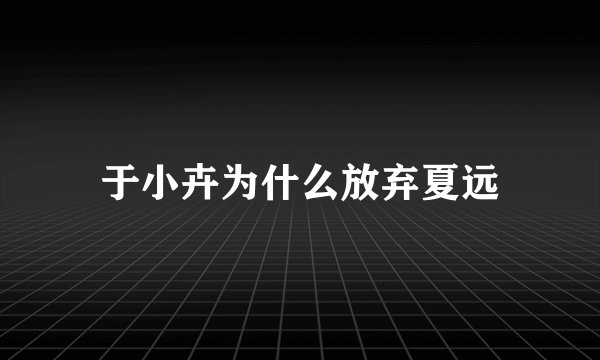 于小卉为什么放弃夏远