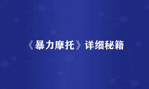 《暴力摩托》详细秘籍