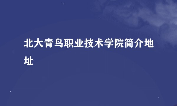北大青鸟职业技术学院简介地址