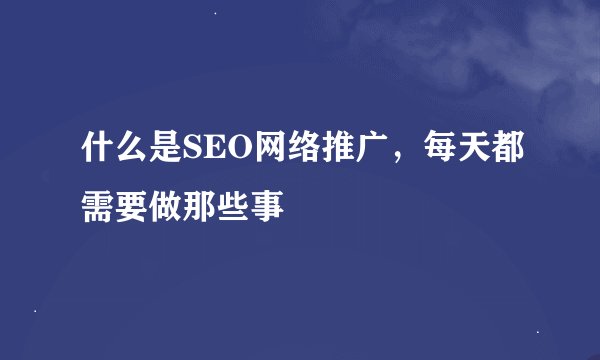 什么是SEO网络推广，每天都需要做那些事