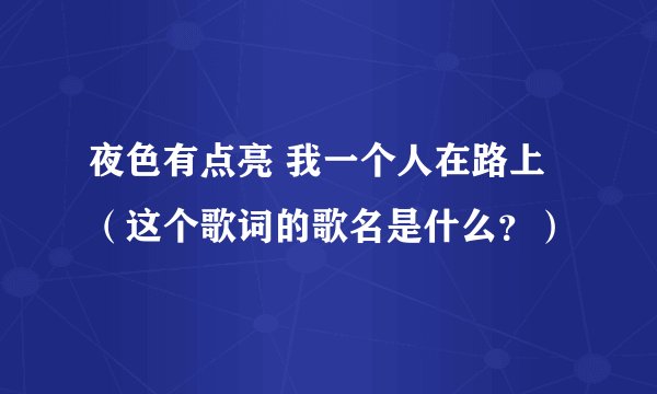 夜色有点亮 我一个人在路上（这个歌词的歌名是什么？）