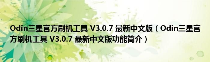 Odin三星官方刷机工具V307最新中文版Odin三星官方刷机工具V307最新中文版功能简介
