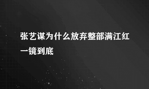 张艺谋为什么放弃整部满江红一镜到底