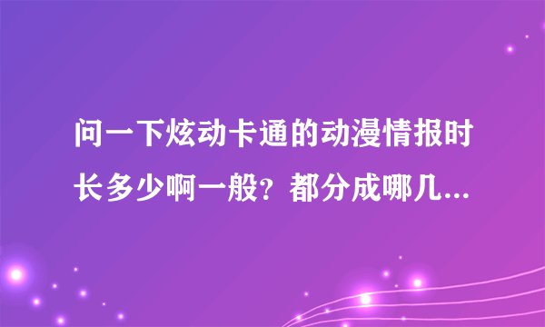 问一下炫动卡通的动漫情报时长多少啊一般？都分成哪几个版块，每个版块都讲点什么啊？