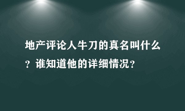 地产评论人牛刀的真名叫什么？谁知道他的详细情况？