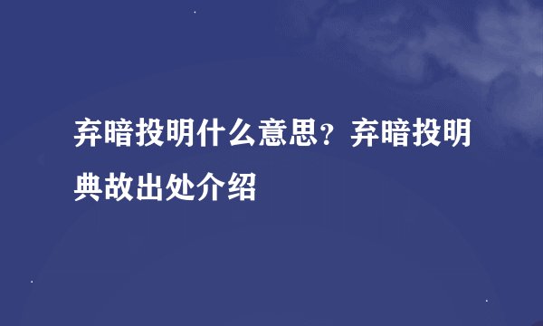弃暗投明什么意思?弃暗投明典故出处介绍