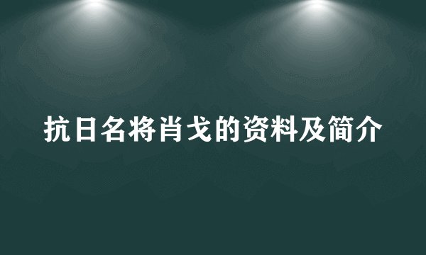 抗日名将肖戈的资料及简介