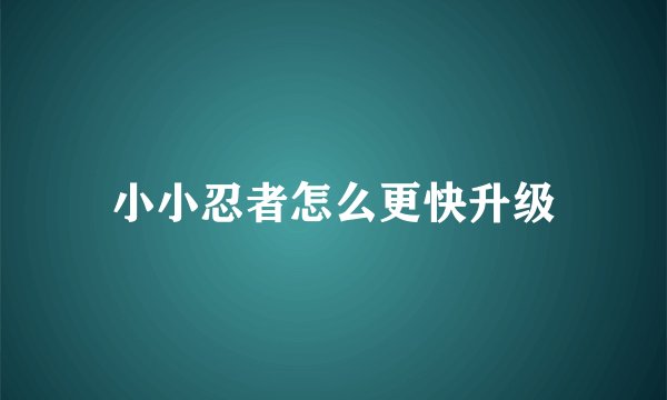 小小忍者怎么更快升级