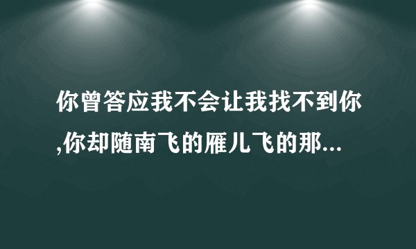 你曾答应我不会让我找不到你,你却随南飞的雁儿飞的那么远。是什么歌的歌词
