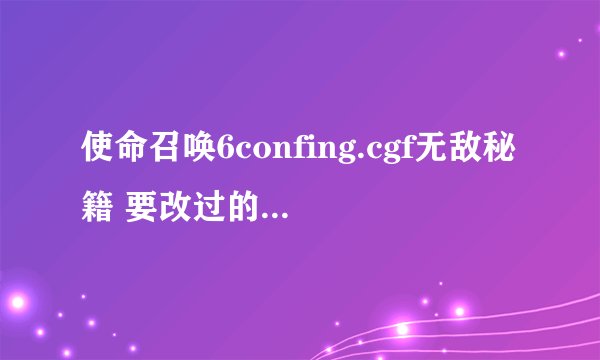使命召唤6confing.cgf无敌秘籍 要改过的 和使用方法