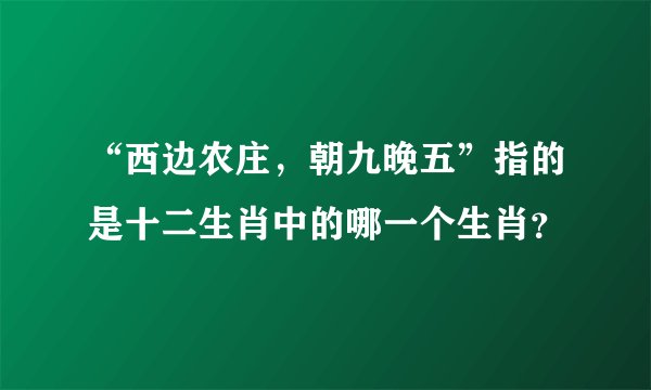 “西边农庄，朝九晚五”指的是十二生肖中的哪一个生肖？
