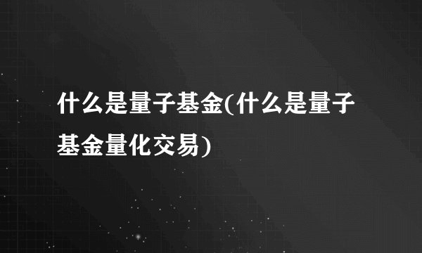 什么是量子基金(什么是量子基金量化交易)
