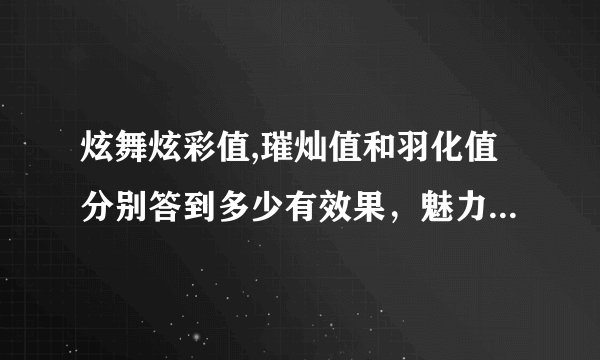 炫舞炫彩值,璀灿值和羽化值分别答到多少有效果，魅力值的等级是跟据什么区分的