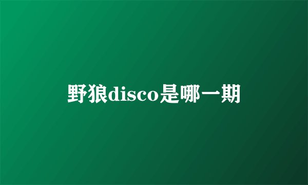 野狼disco是哪一期