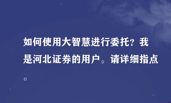 如何使用大智慧进行委托？我是河北证券的用户。请详细指点。