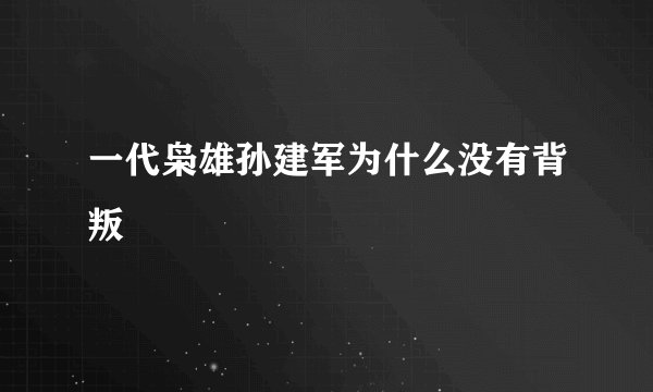 一代枭雄孙建军为什么没有背叛