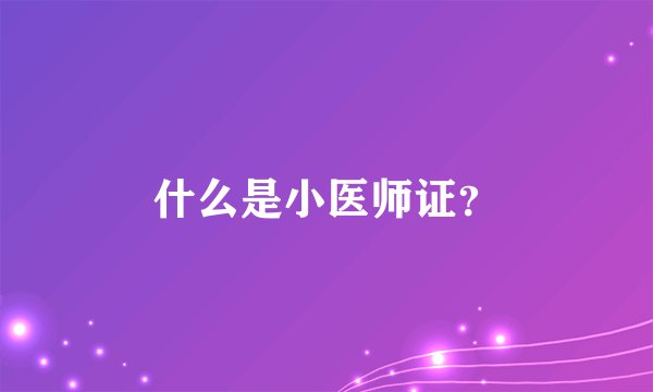 什么是小医师证？