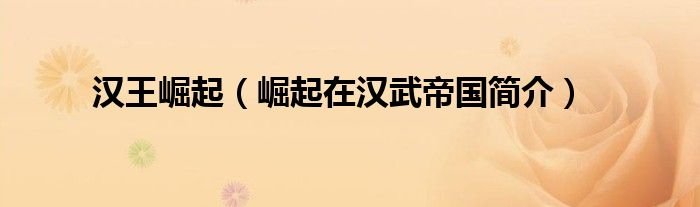 汉王崛起崛起在汉武帝国简介