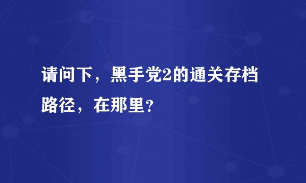 请问下，黑手党2的通关存档路径，在那里？