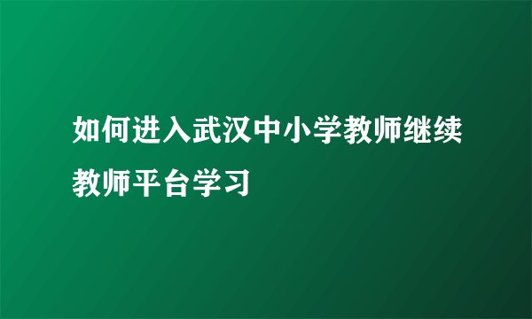 如何进入武汉中小学教师继续教师平台学习