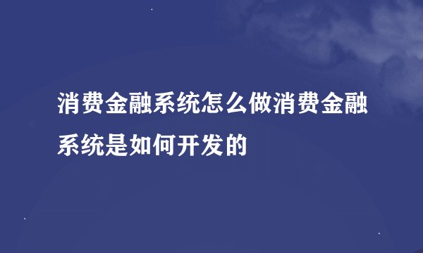 消费金融系统怎么做消费金融系统是如何开发的