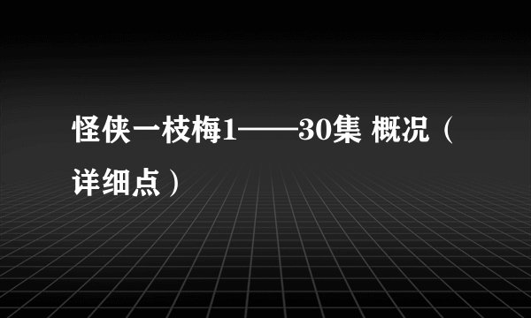 怪侠一枝梅1——30集 概况（详细点）