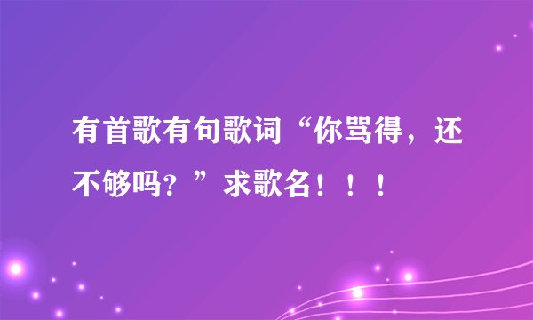 有首歌有句歌词“你骂得，还不够吗？”求歌名！！！