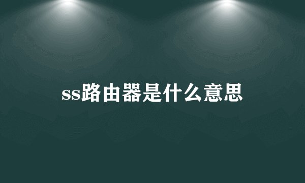 ss路由器是什么意思