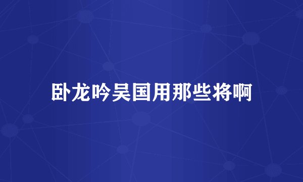 卧龙吟吴国用那些将啊