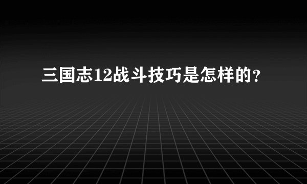 三国志12战斗技巧是怎样的？