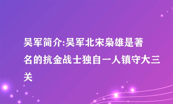 吴军简介:吴军北宋枭雄是著名的抗金战士独自一人镇守大三关
