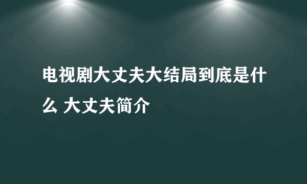 电视剧大丈夫大结局到底是什么 大丈夫简介