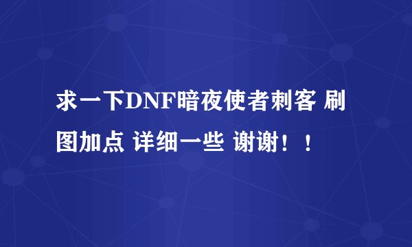 求一下DNF暗夜使者刺客 刷图加点 详细一些 谢谢！！
