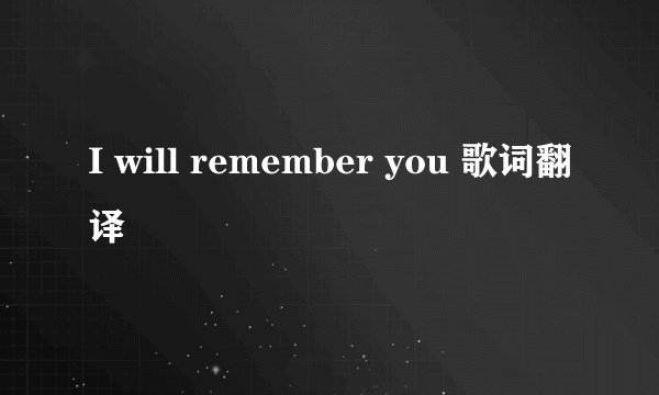 I will remember you 歌词翻译