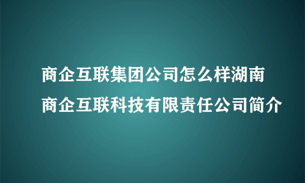 商企互联集团公司怎么样湖南商企互联科技有限责任公司简介