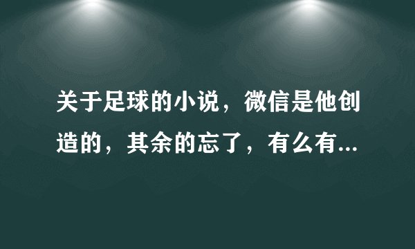 关于足球的小说，微信是他创造的，其余的忘了，有么有人知道叫啥