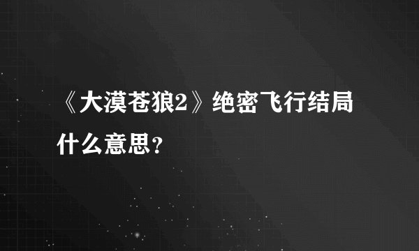 《大漠苍狼2》绝密飞行结局什么意思？