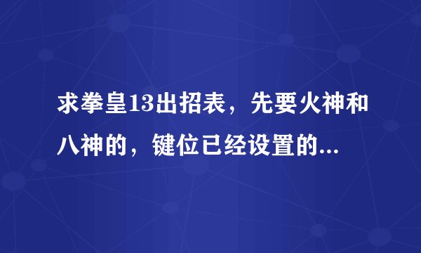求拳皇13出招表，先要火神和八神的，键位已经设置的和经典WASD模式一样的了，爪机党…